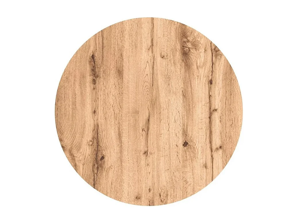 Table basse ronde 60 cm plateau aspect chêne et structure métal noir Uma