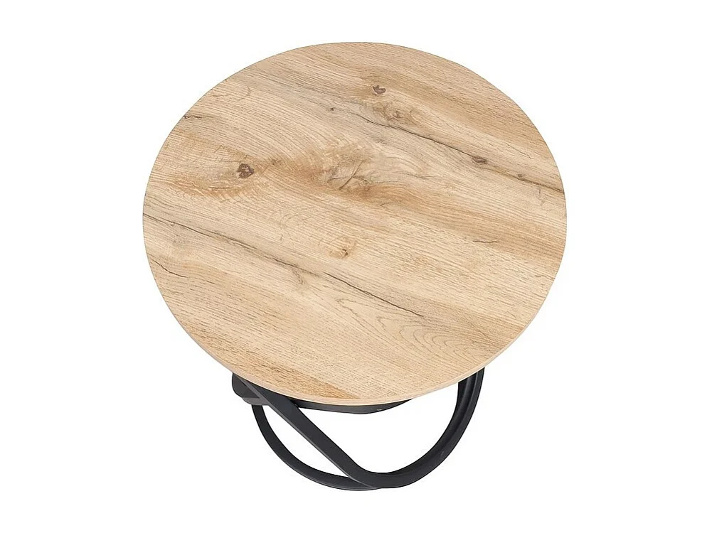 Table basse ronde 60 cm plateau aspect chêne et structure métal noir Uma