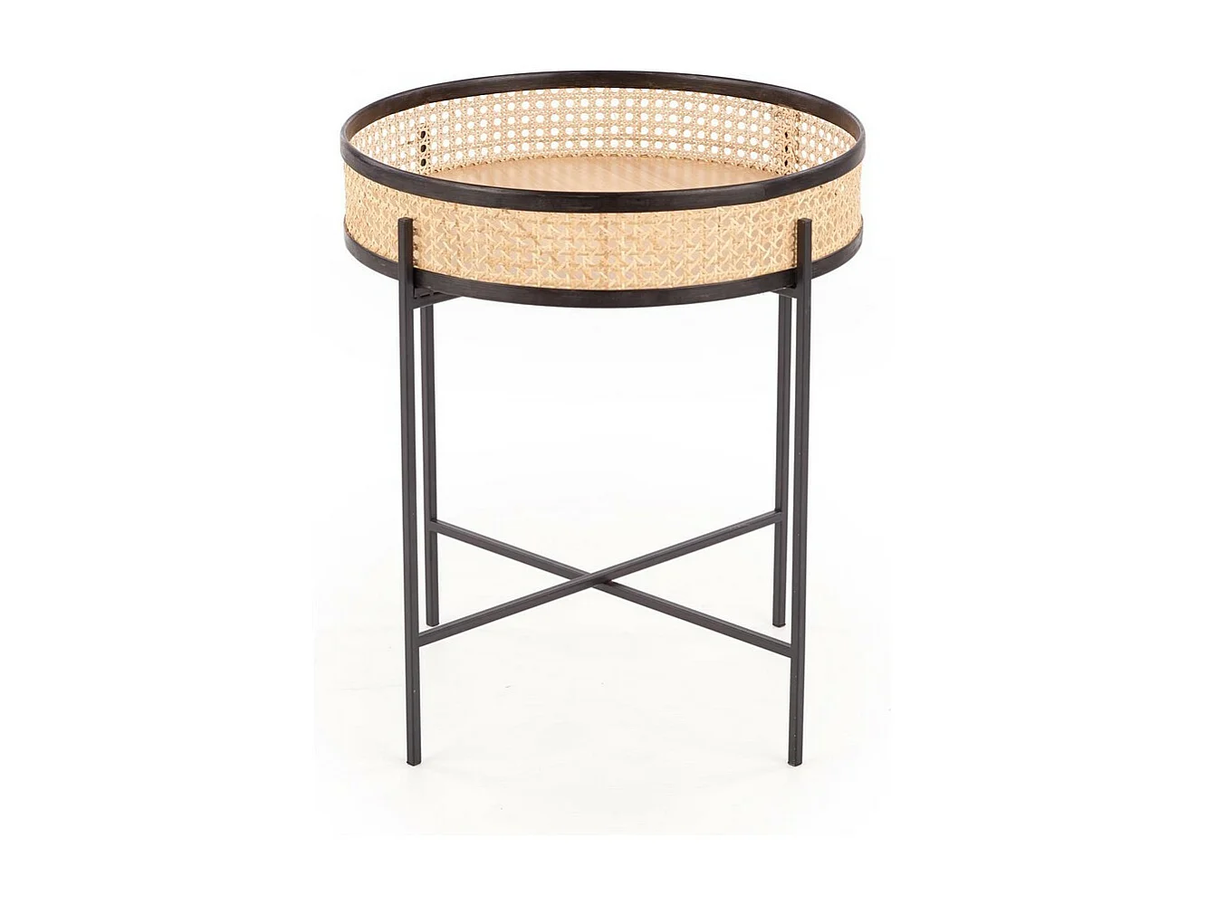 Tavolo con piedistallo Azurea in rattan naturale e acciaio laccato nero