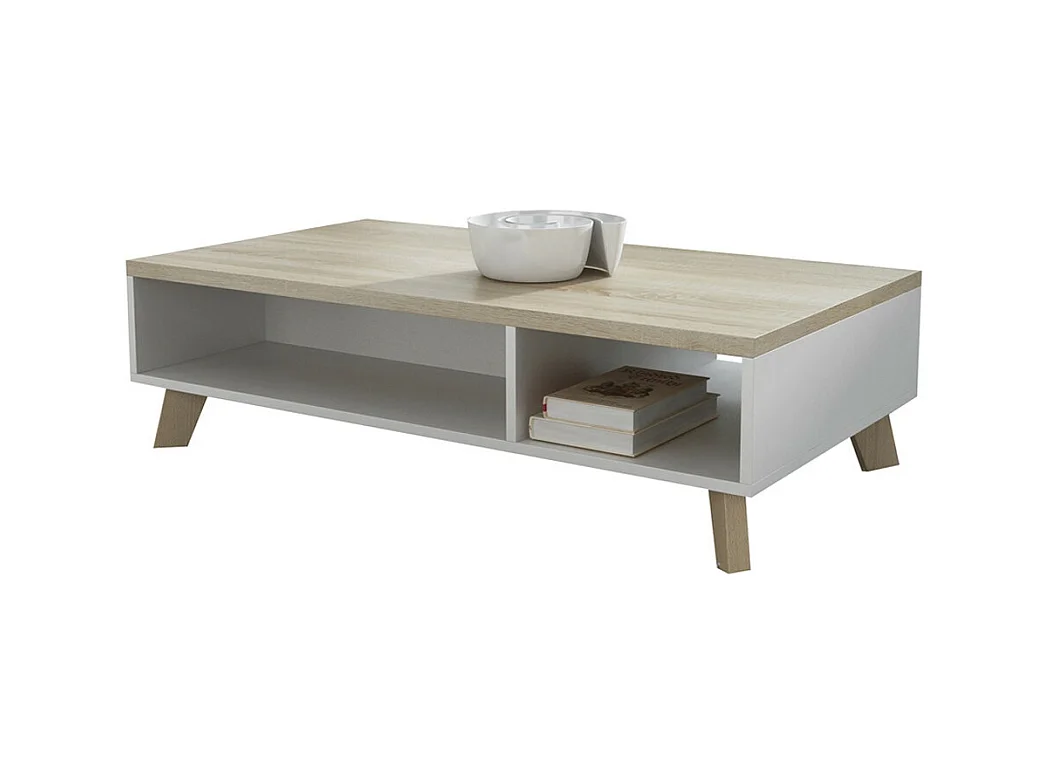 Table basse décor chêne & blanc 110 cm Colin