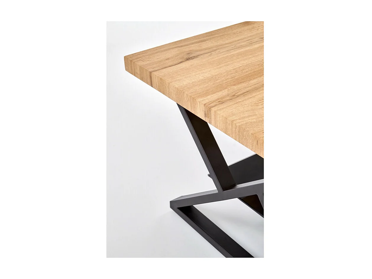 Table basse rectangulaire avec pieds design en acier noir étagère en verre et plateau aspect chêne naturel Hulla