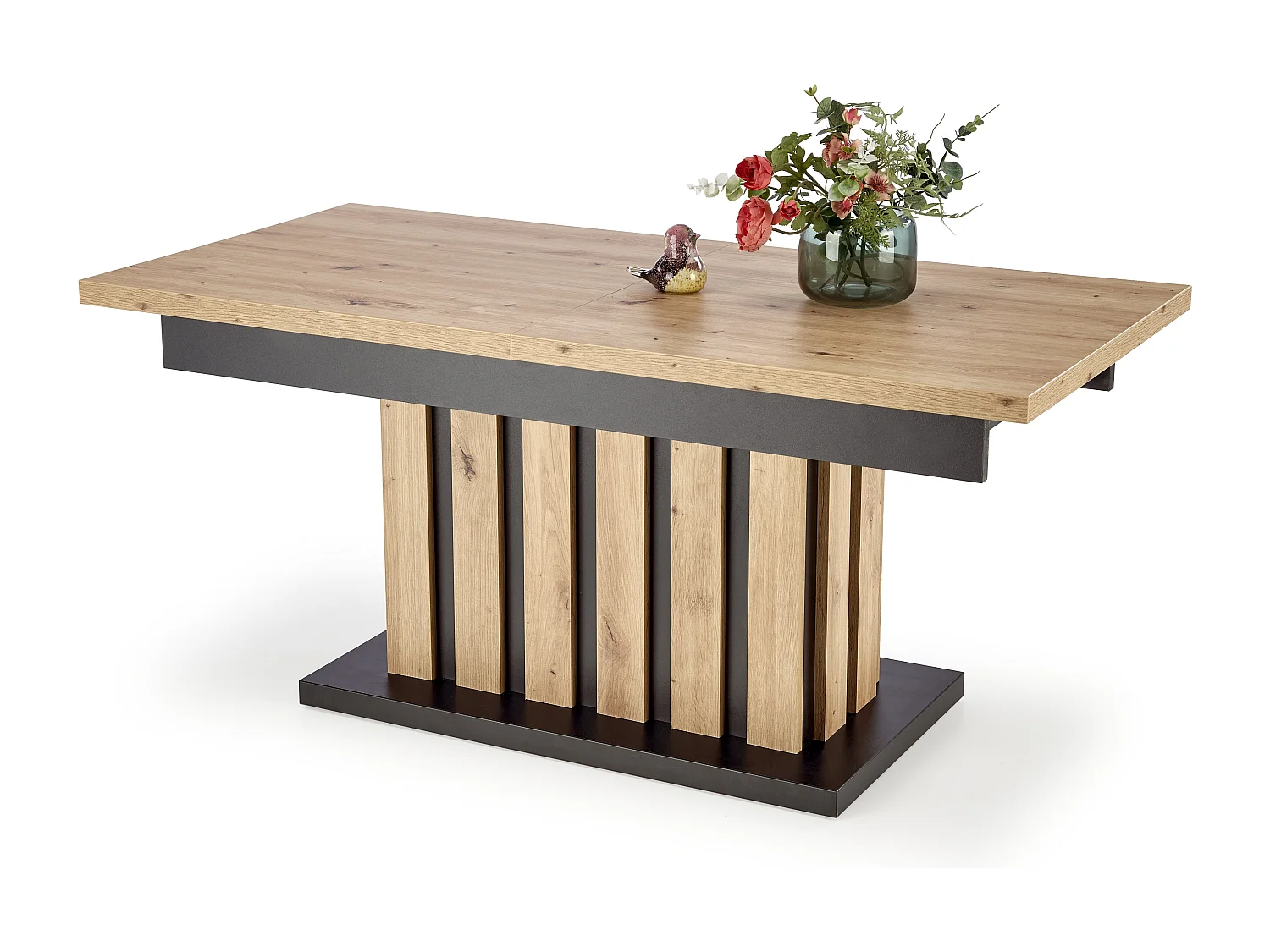 Table design extensible en acier fritté aspect marbre noir 180-260cm Dask