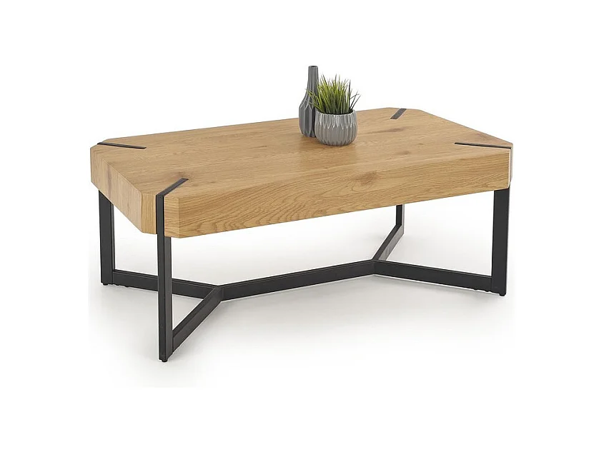 Table basse design plateau style chêne et pieds en acier noir Brest