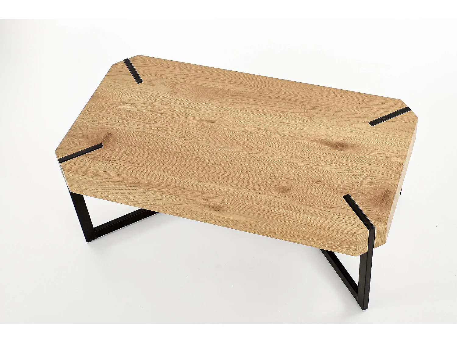 Tavolino di design con piano in rovere e gambe in acciaio nero Brest