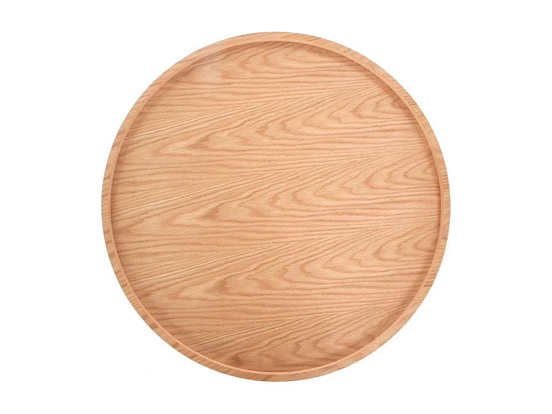 Mesa de centro redonda de 80 cm con tablero de aspecto roble natural y estante de ratán sintético negro WODAN