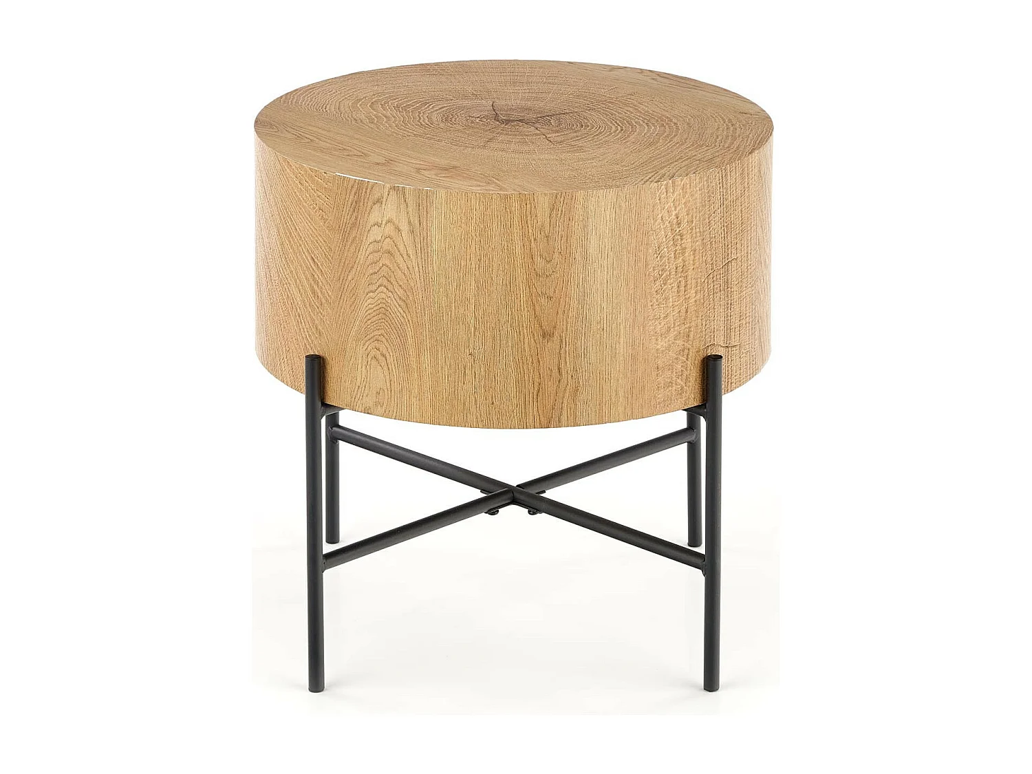 Tavolino rotondo da 45 cm in rovere naturale con struttura in metallo nero TINIA