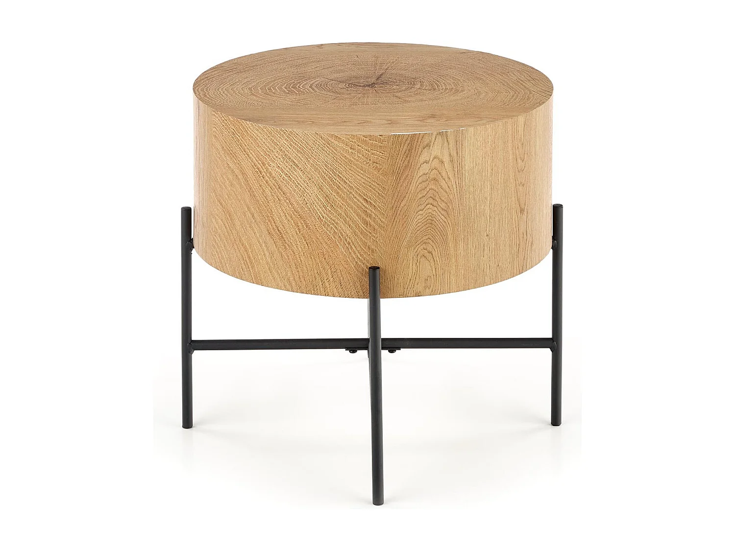 Tavolino rotondo da 45 cm in rovere naturale con struttura in metallo nero TINIA