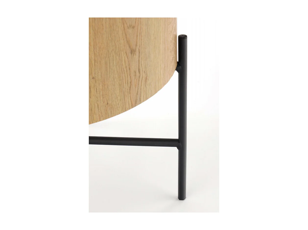 Mesa de centro redonda de 45 cm en roble natural con marco de metal negro TINIA