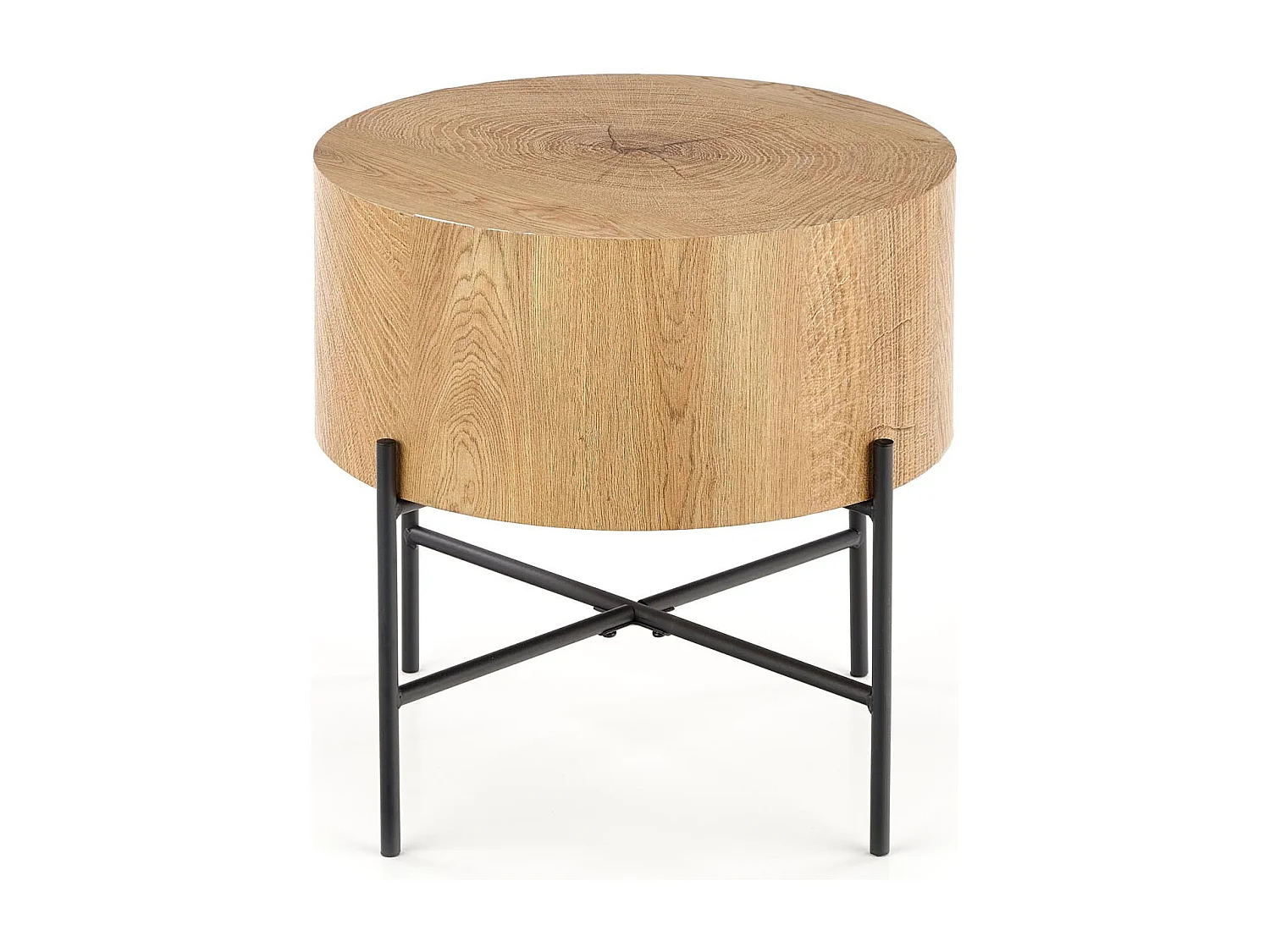 Tavolino rotondo da 45 cm in rovere naturale con struttura in metallo nero TINIA