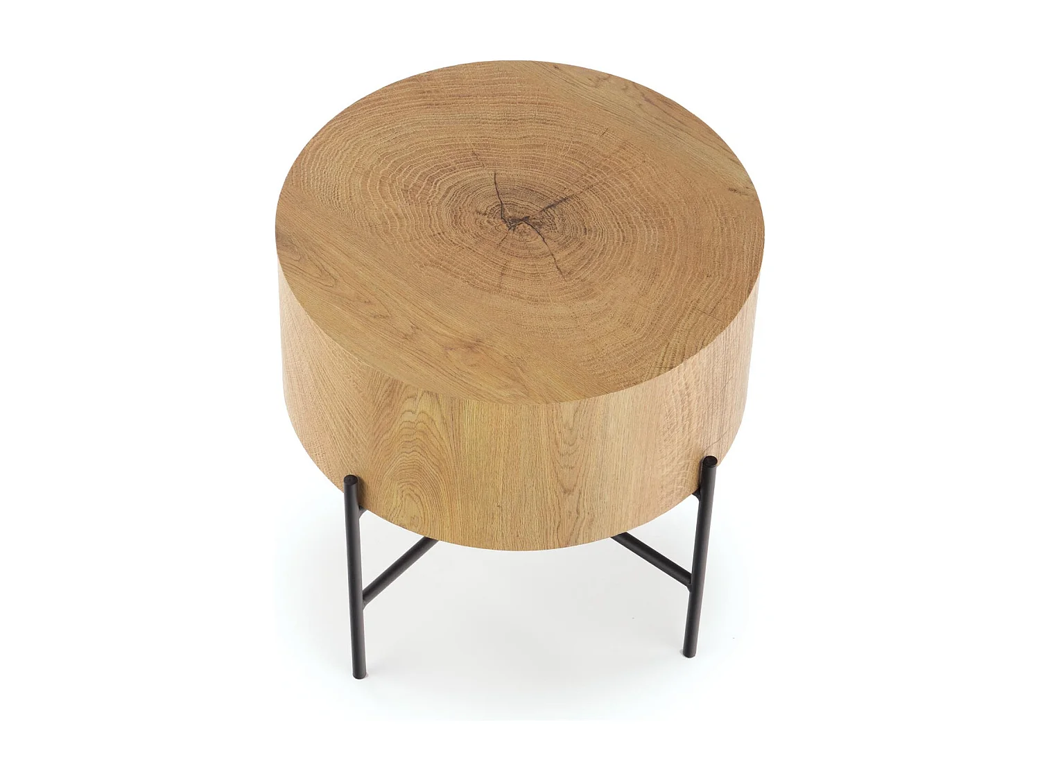 Tavolino rotondo da 45 cm in rovere naturale con struttura in metallo nero TINIA