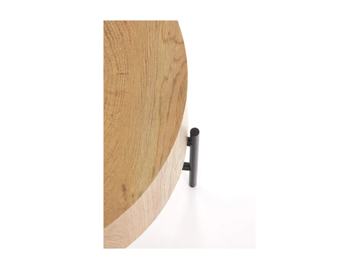 Tavolino rotondo da 45 cm in rovere naturale con struttura in metallo nero TINIA