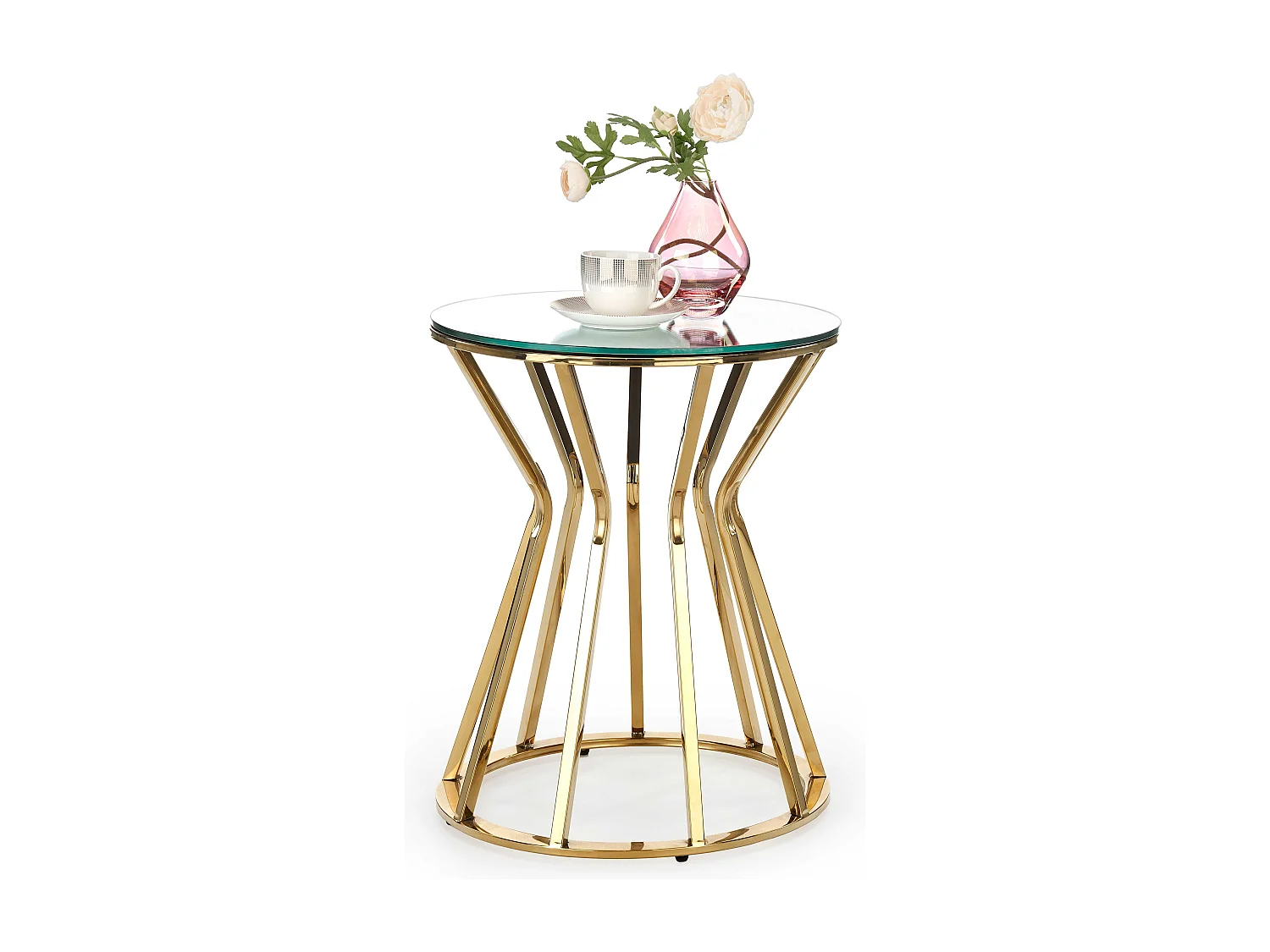 Table basse ronde 45 cm avec plateau en verre et structure en métal IDOYA 2