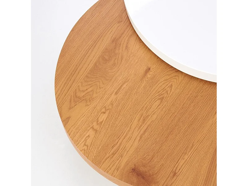 Table basse ronde 80 cm laquée blanche et bois golden CHELLE