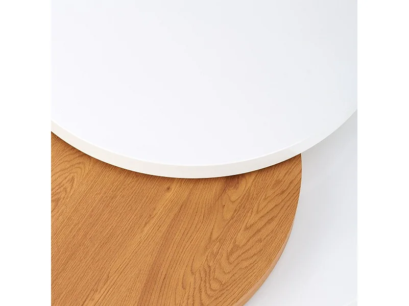 Table basse ronde 80 cm laquée blanche et bois golden CHELLE