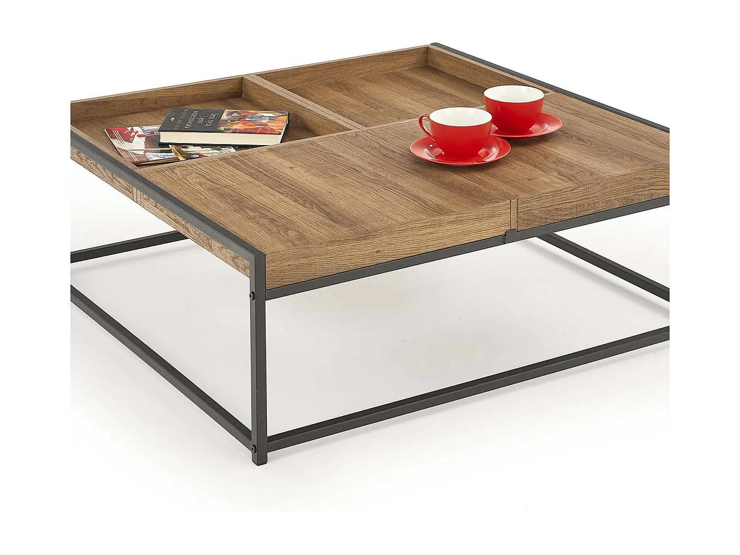 Table basse carrée bois et métal Cubana