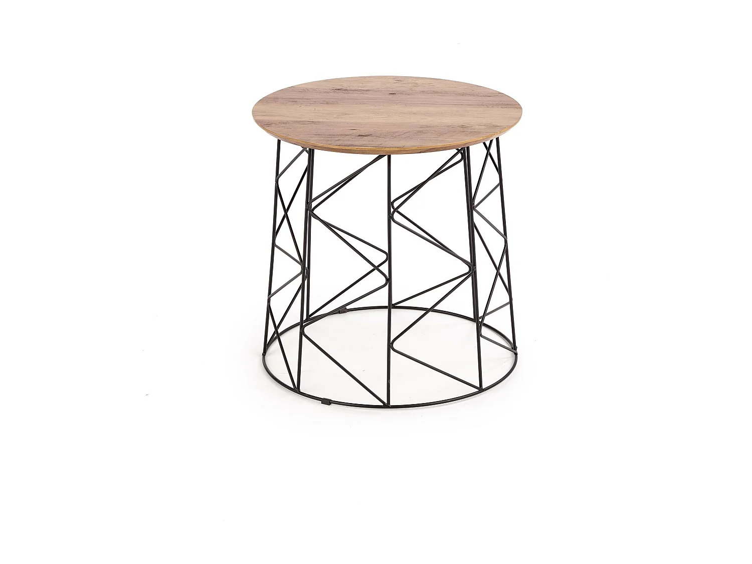 Tavolino rotondo da 50 cm con piano in stile noce e struttura in acciaio nero di design Sarah