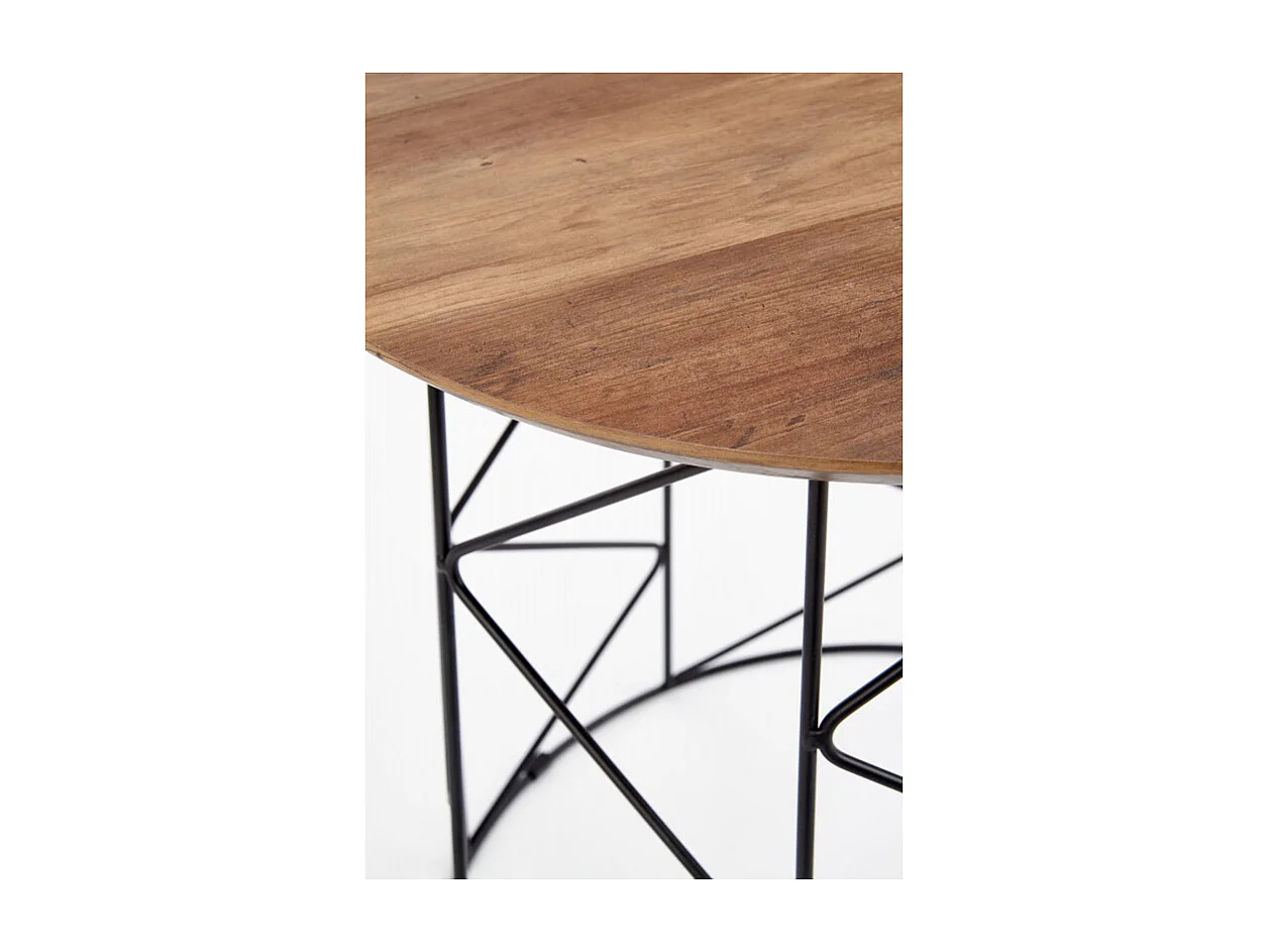 Tavolino rotondo da 50 cm con piano in stile noce e struttura in acciaio nero di design Sarah