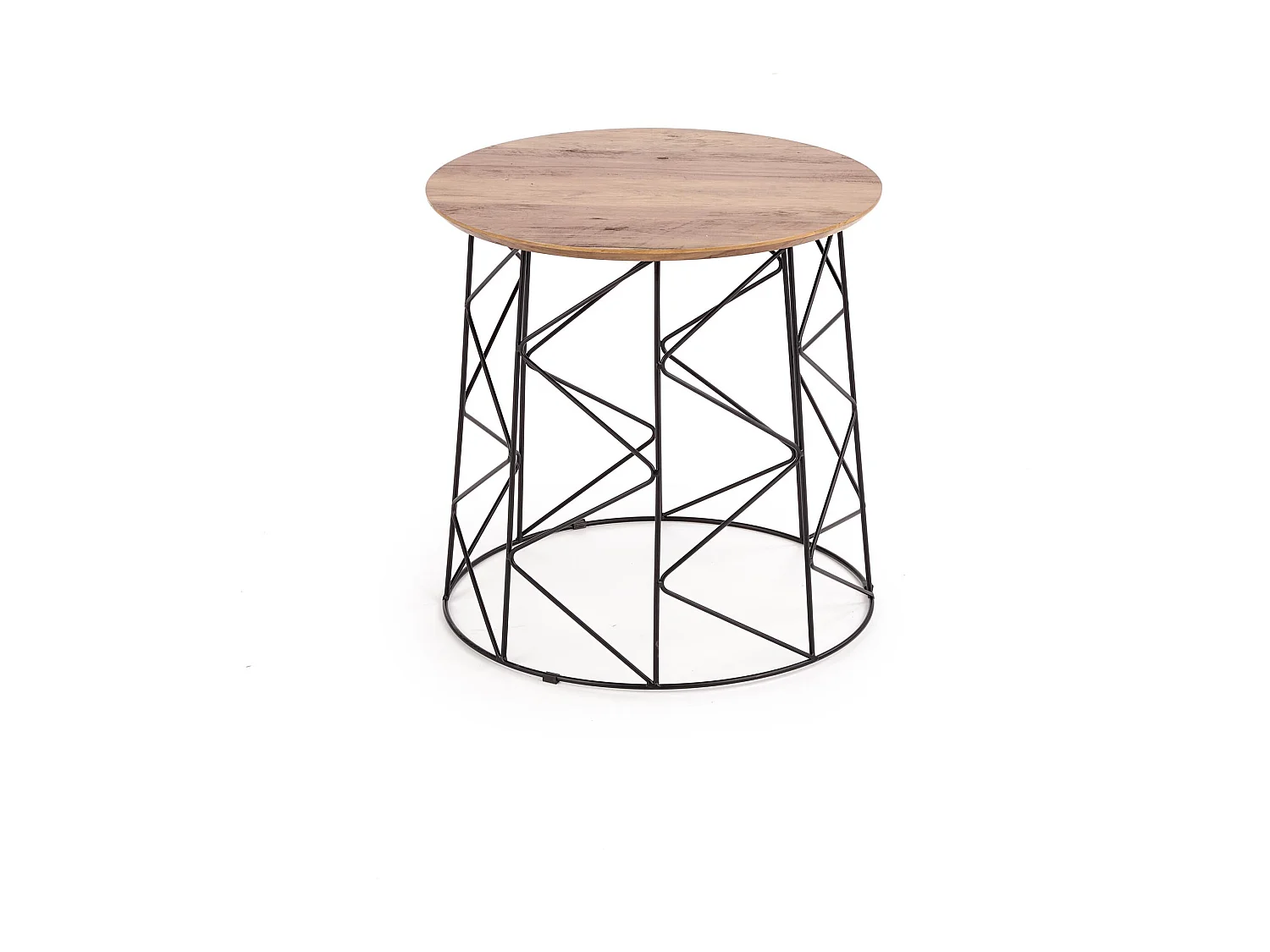 Mesa de centro redonda de 50 cm con tablero estilo nogal y estructura de acero negro de diseño Sarah