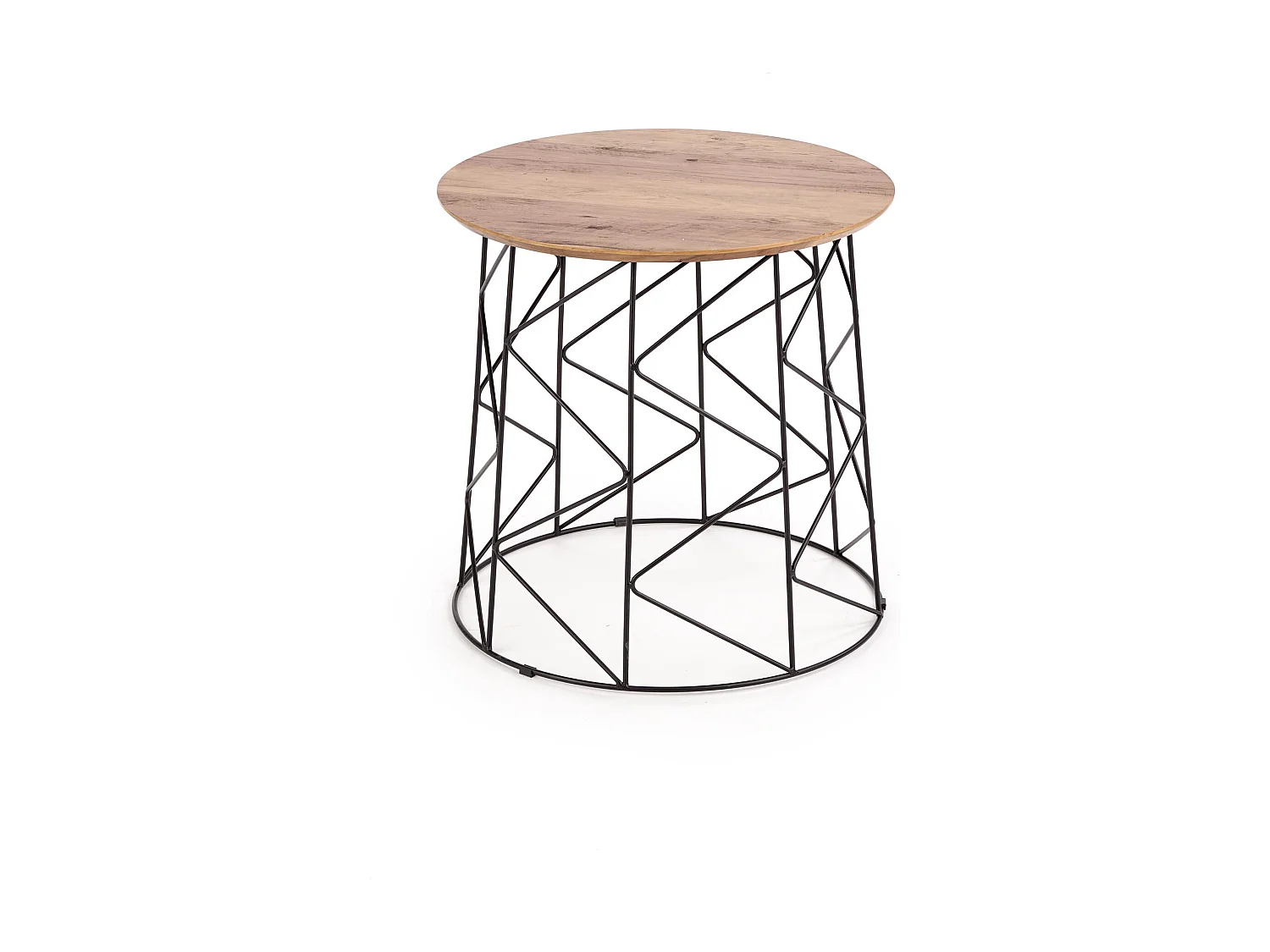 Mesa de centro redonda de 50 cm con tablero estilo nogal y estructura de acero negro de diseño Sarah