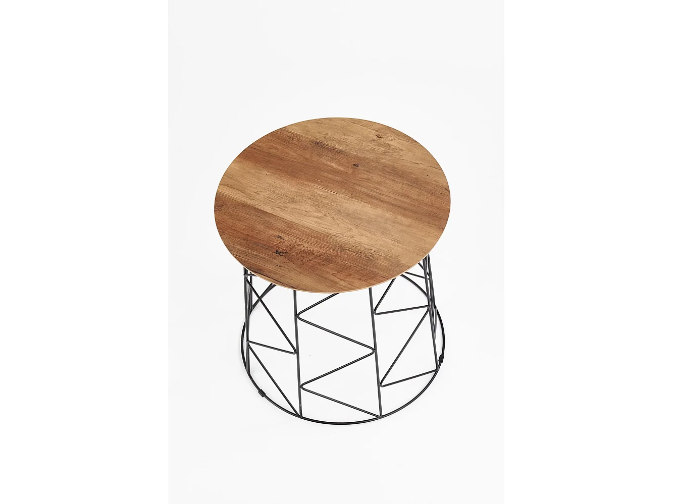 Mesa de centro redonda de 50 cm con tablero estilo nogal y estructura de acero negro de diseño Sarah
