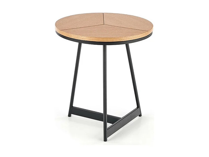 Table basse ronde avec plateau aspect chêne 45 cm et piètement design en métal noir PHEBUS-S