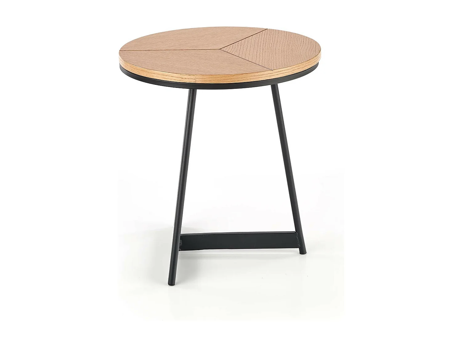 Mesa de centro redonda con tablero de 45 cm de aspecto roble y base de metal negro de diseño PHEBUS-S