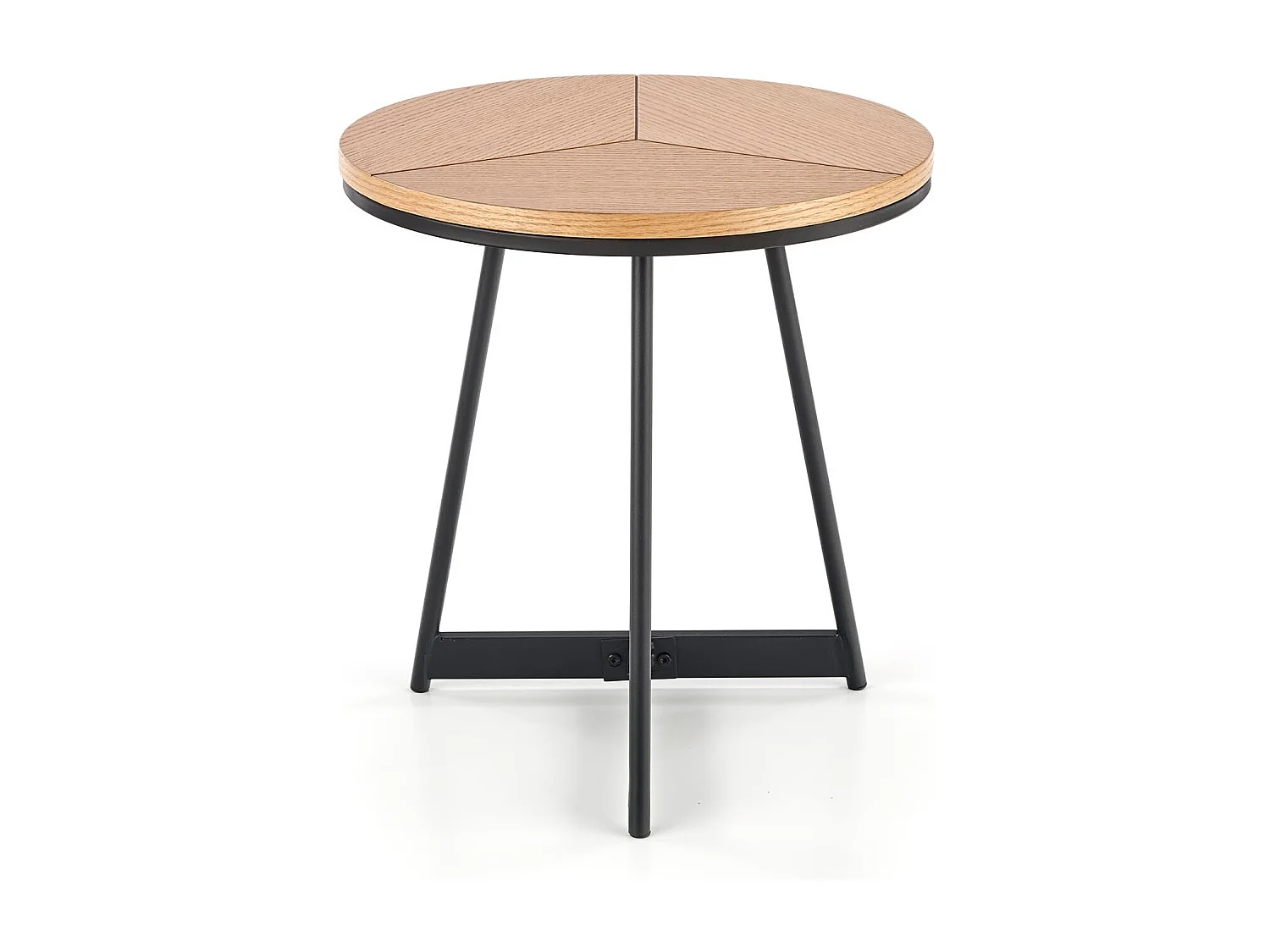 Mesa de centro redonda con tablero de 45 cm de aspecto roble y base de metal negro de diseño PHEBUS-S