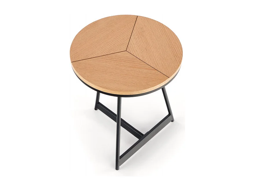 Mesa de centro redonda con tablero de 45 cm de aspecto roble y base de metal negro de diseño PHEBUS-S