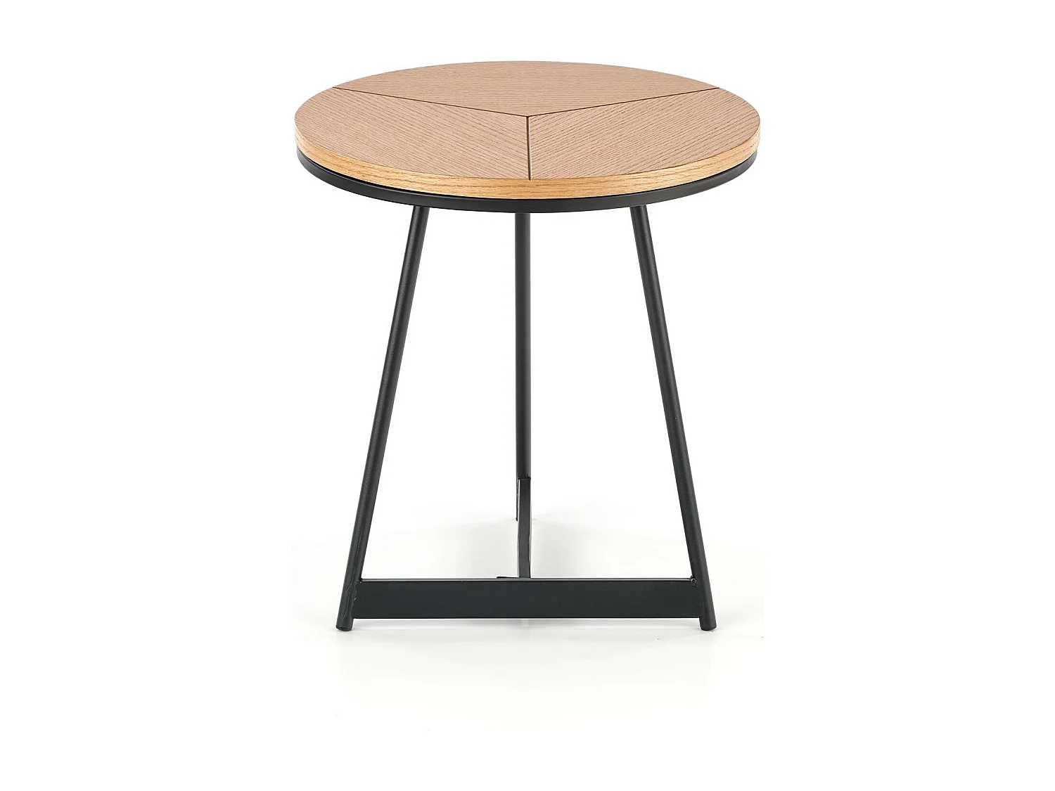 Tavolino rotondo con piano in simil-rovere da 45 cm e base di design PHEBUS-S in metallo nero