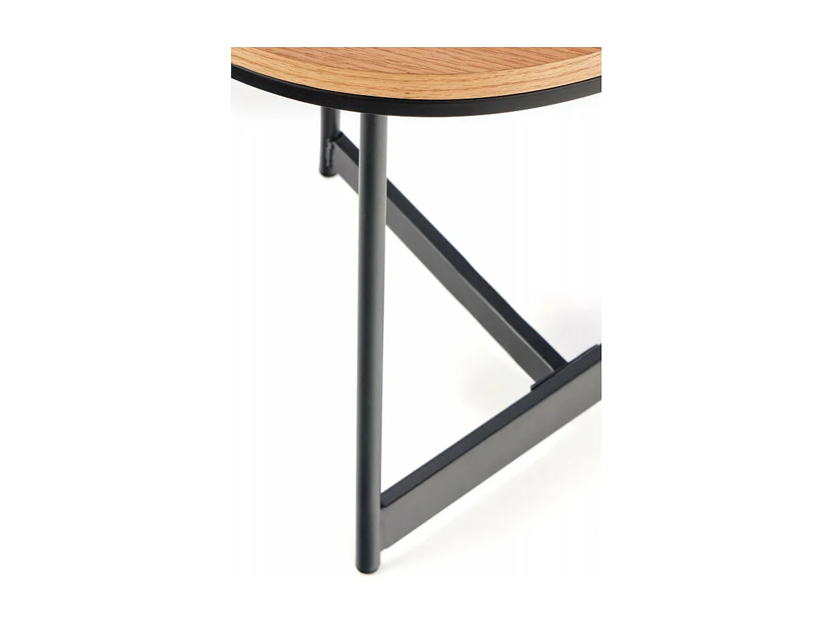 Tavolino rotondo con piano in simil-rovere da 45 cm e base di design PHEBUS-S in metallo nero