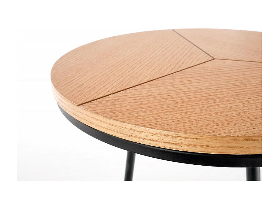 Tavolino rotondo con piano in simil-rovere da 45 cm e base di design PHEBUS-S in metallo nero