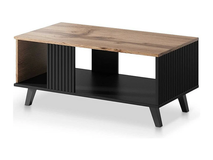 Table basse contemporaine aspect chêne wotan avec finitions noires PUMP