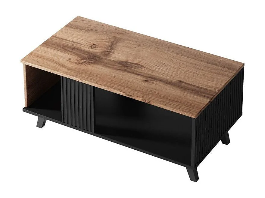Table basse contemporaine aspect chêne wotan avec finitions noires PUMP