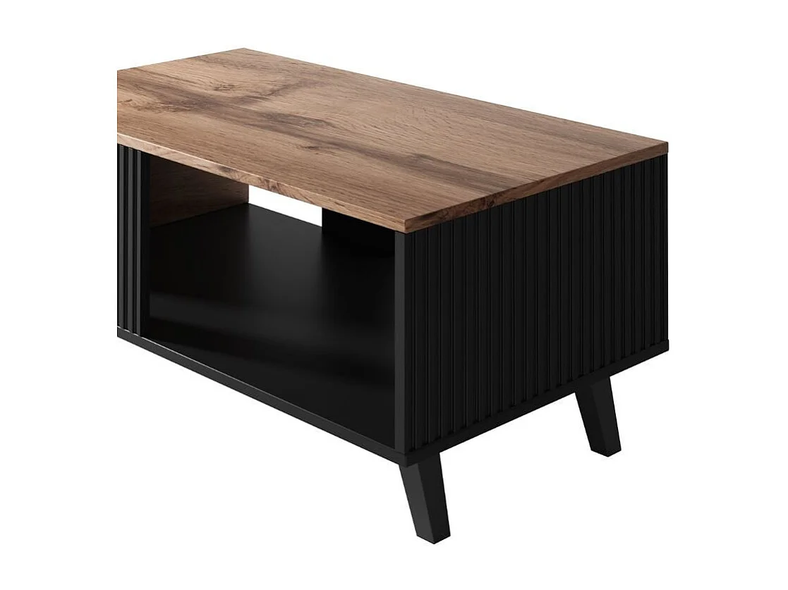Table basse contemporaine aspect chêne wotan avec finitions noires PUMP