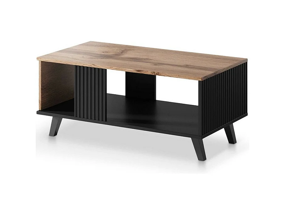 Table basse contemporaine aspect chêne wotan avec finitions noires PUMP