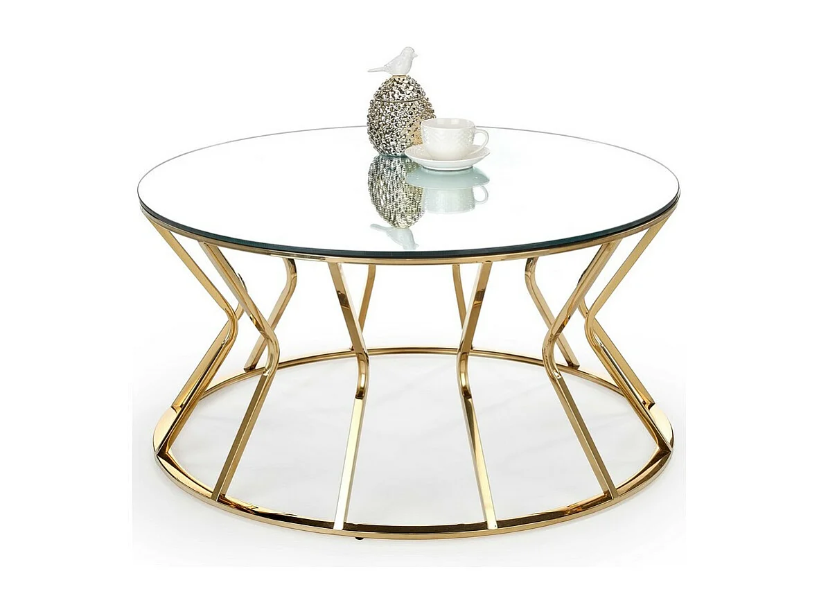 Table basse ronde 90 cm avec plateau en verre et structure en métal IDOYA