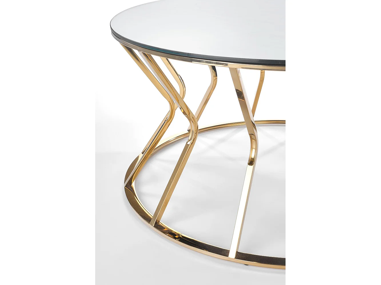 Table basse ronde 90 cm avec plateau en verre et structure en métal IDOYA