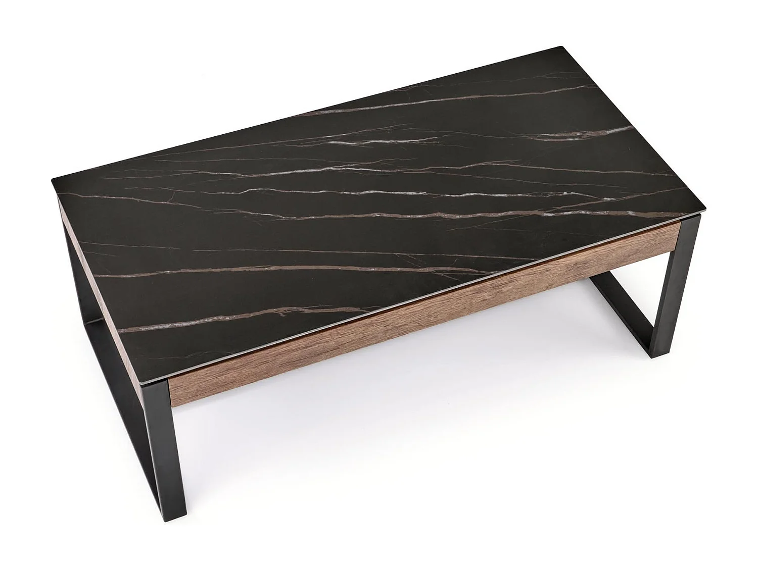 Table basse 120 x 60 cm aspect marbre noir et noyer Aleida
