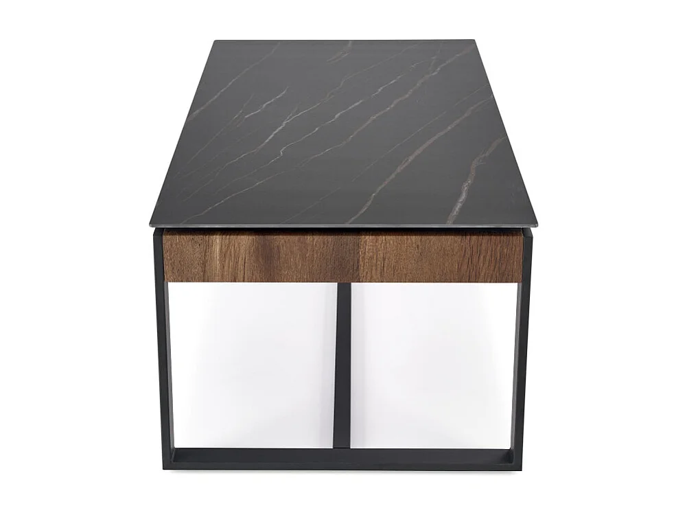 Table basse 120 x 60 cm aspect marbre noir et noyer Aleida