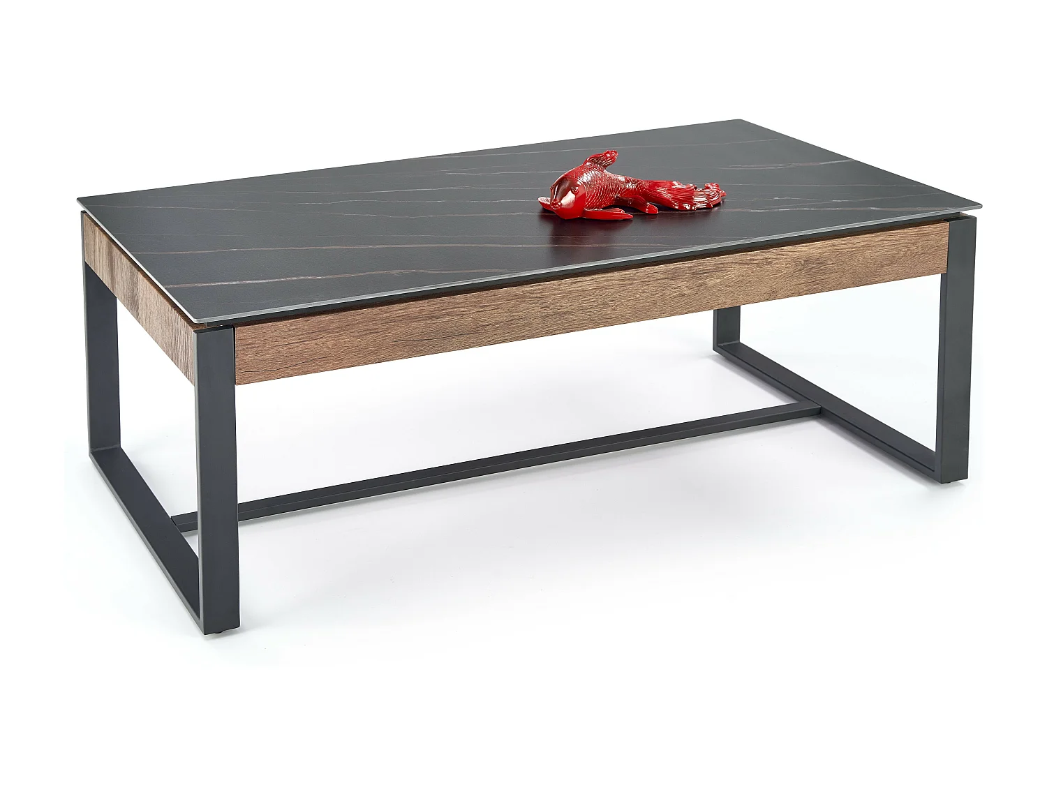 Table basse 120 x 60 cm aspect marbre noir et noyer Aleida