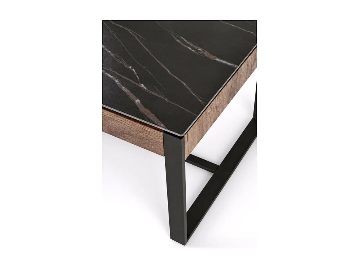 Table basse 120 x 60 cm aspect marbre noir et noyer Aleida