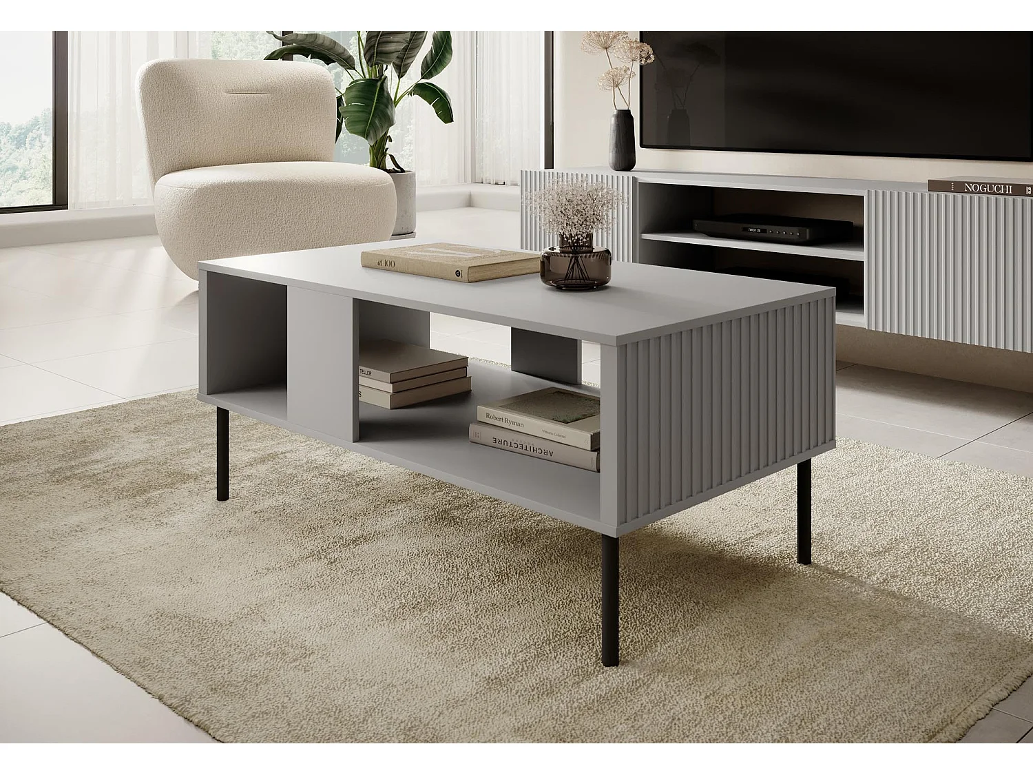 Table basse gris clair 110 cm Gatsby