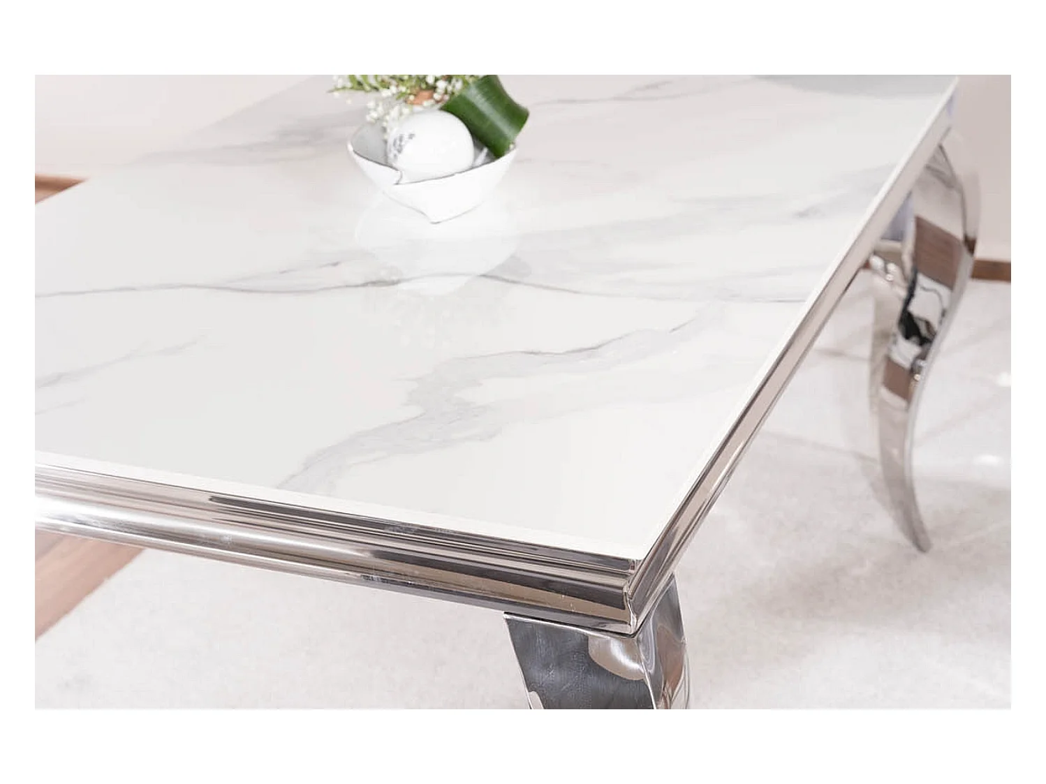 Mesa de centro barroca de metal y cerámica blanca 120cm Bolti