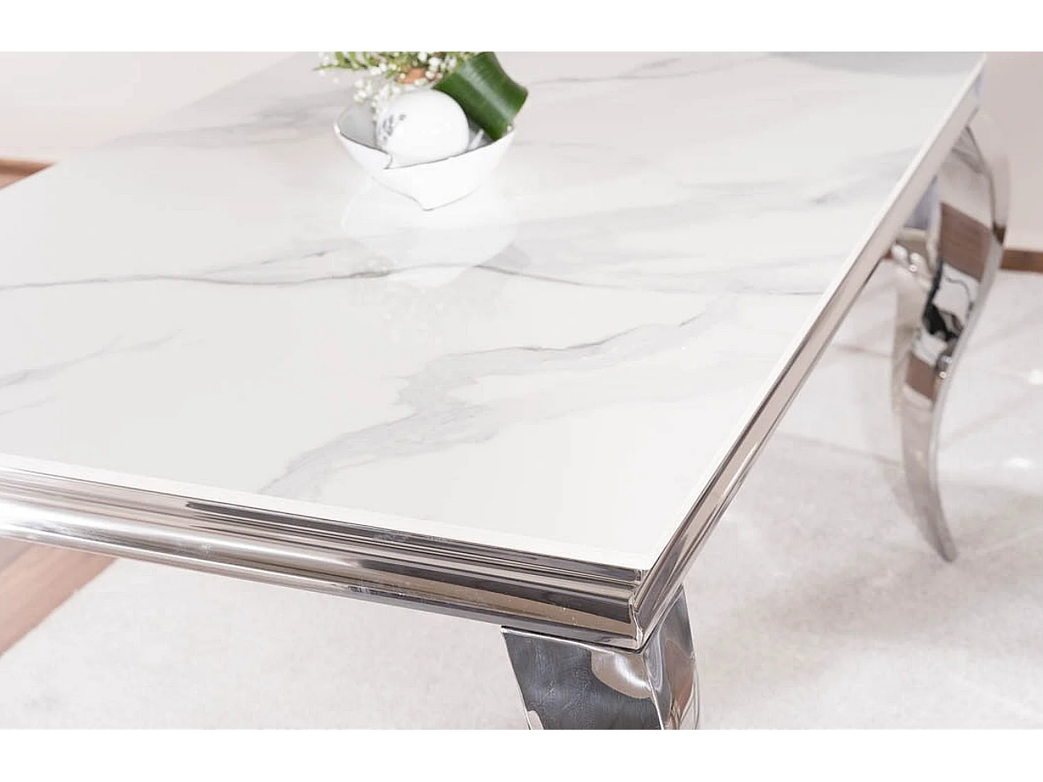 Table basse baroque métal & céramique blanc 120cm Bolti