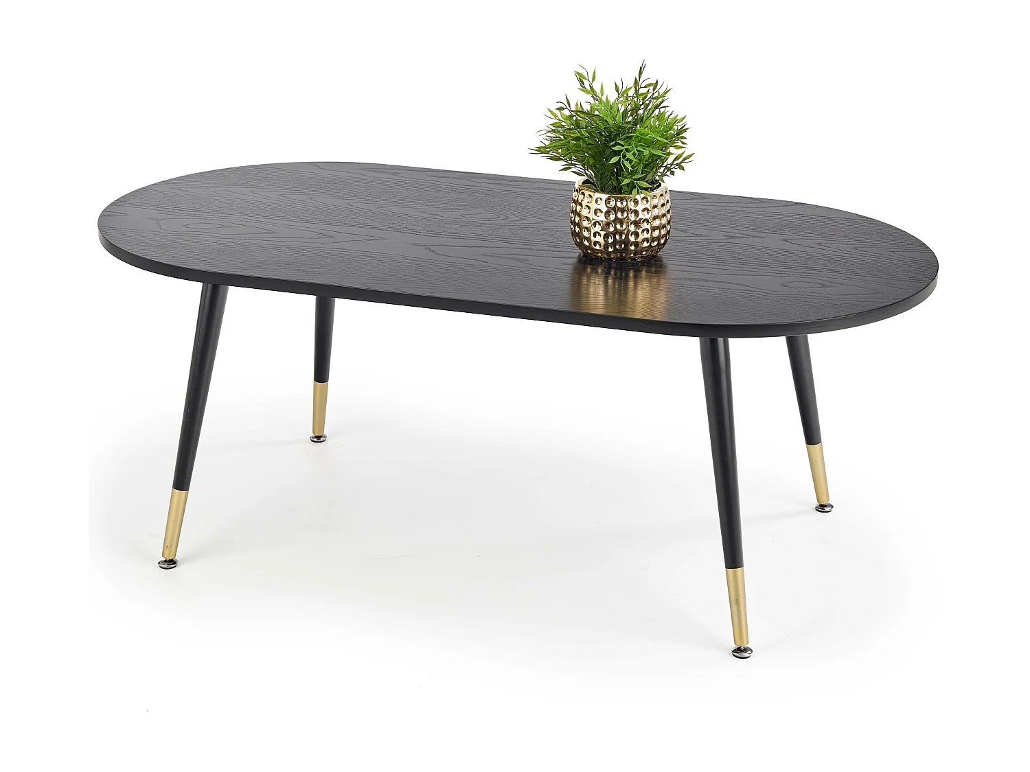 Table basse avec plateau noir et pieds en acier noir et doré Lady