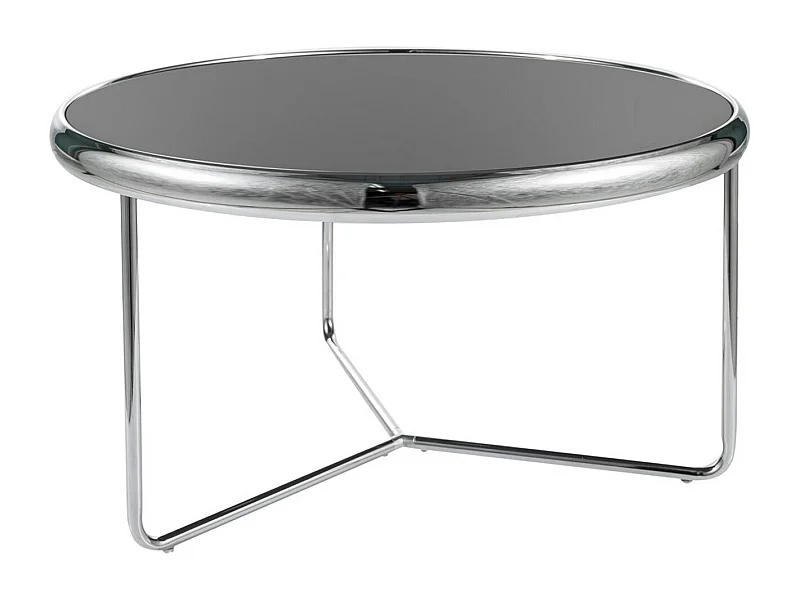 Tavolino rotondo Monika in vetro nero con gambe cromate