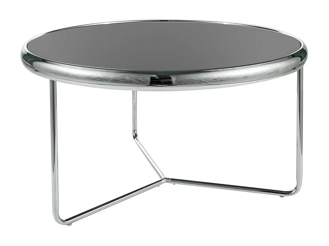Tavolino rotondo Monika in vetro nero con gambe cromate