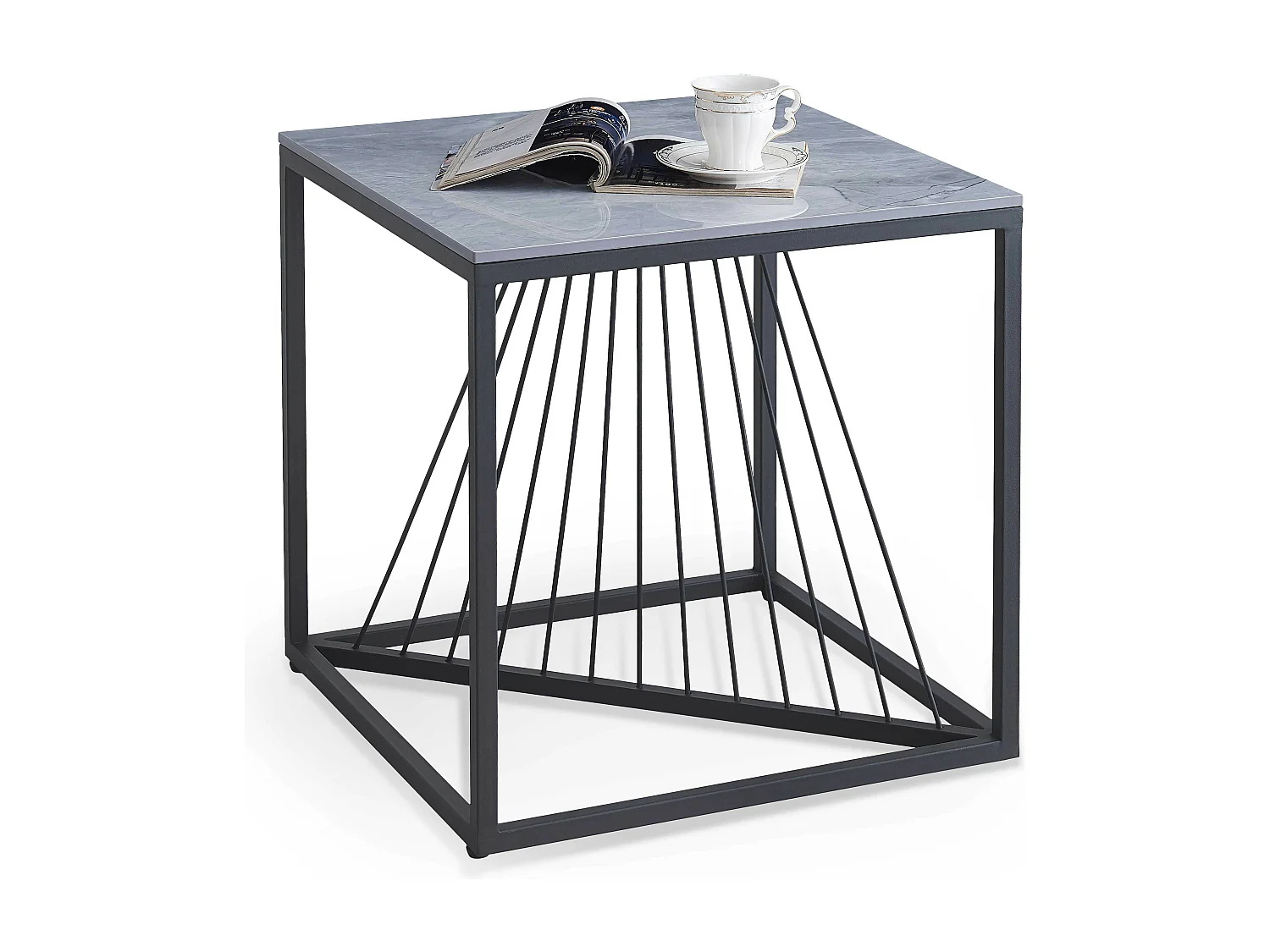 Table basse carrée aspect marbre gris ALONSO 2