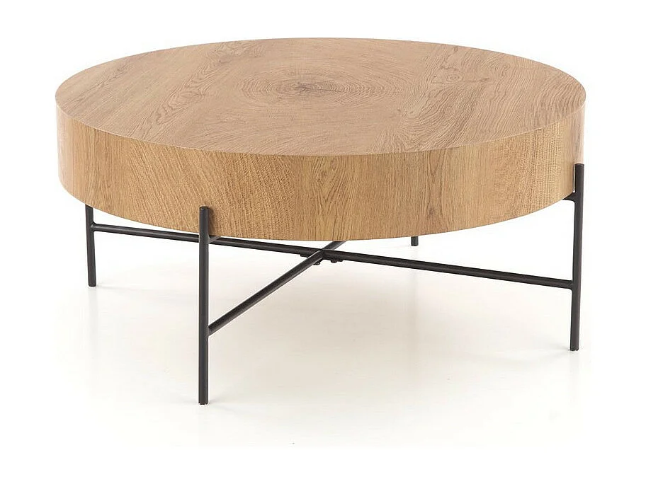 Table basse ronde 80 cm de diamètre aspect chêne naturel avec structure noire en métal TINIA L