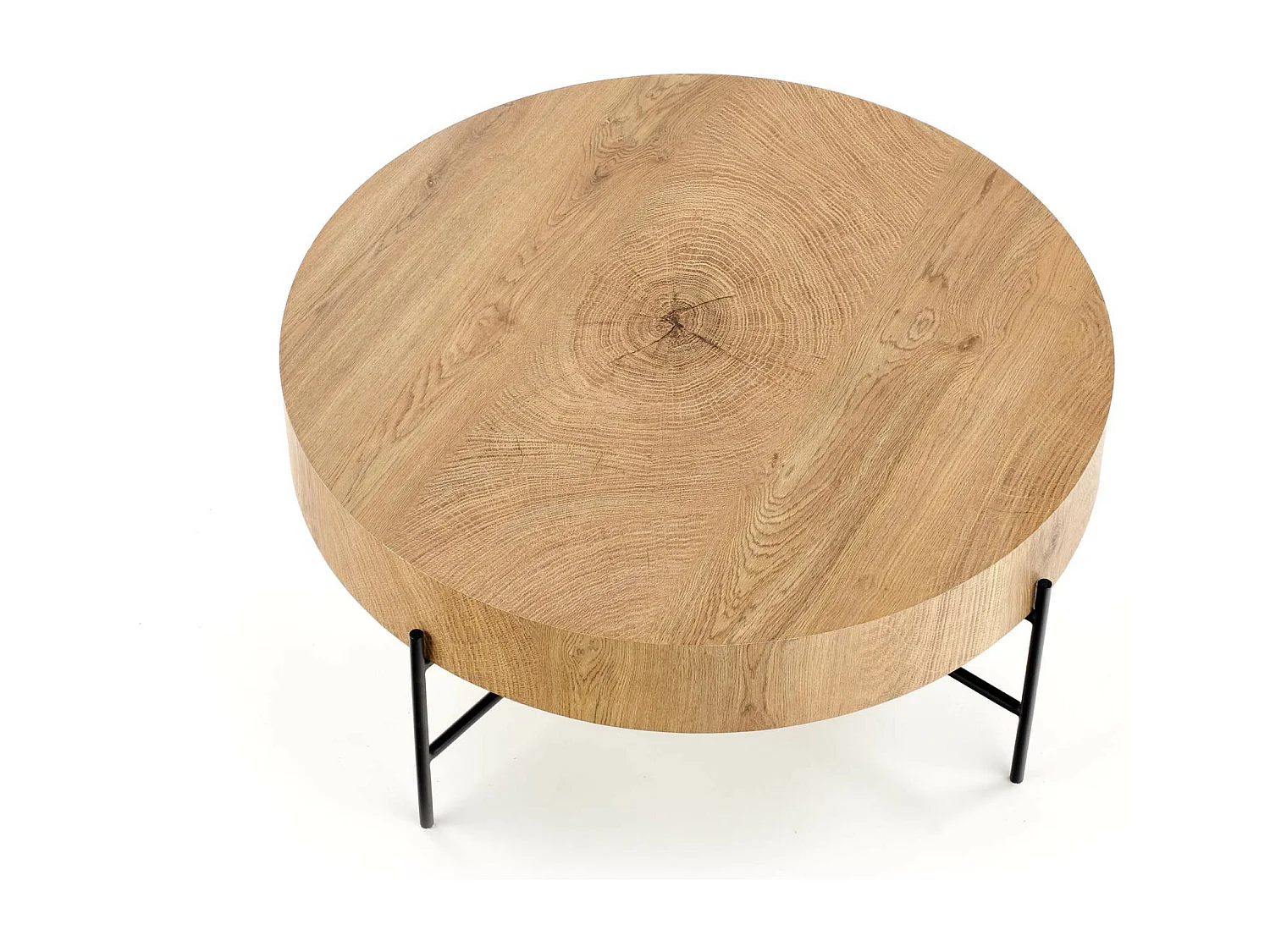 Table basse ronde 80 cm de diamètre aspect chêne naturel avec structure noire en métal TINIA L